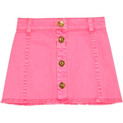 Mini girls pink button denim skirt
